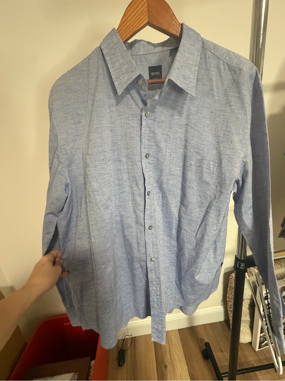 Hugo Boss Men's Heathered Light Blue Button-Front Dress Shirt